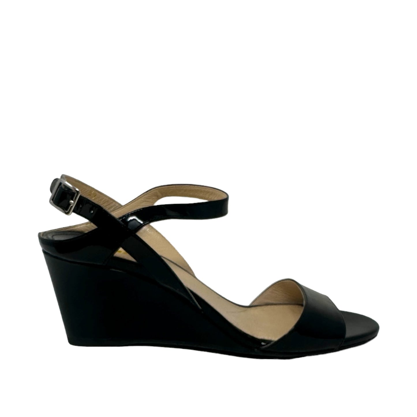 Calzature Donna Patent Leather Wedge Sandals, Vernice, Nero Luxury Designer By Prada  Size: 9