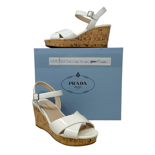 Calzature Donna Vernice 3 Sandals, Blanco Luxury Designer By Prada  Size: 9