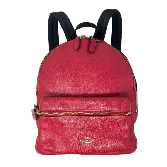 Charlie Pebble Leather Backpack in True Red Designer Coach, Size Small