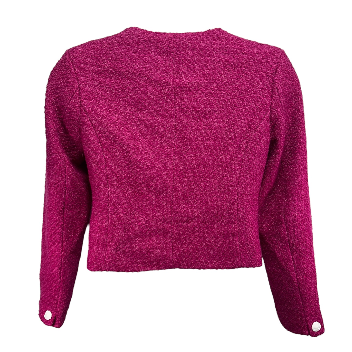 Round Neck Bouclé Crop Jacket in Berry Designer Endless Rose, Size M