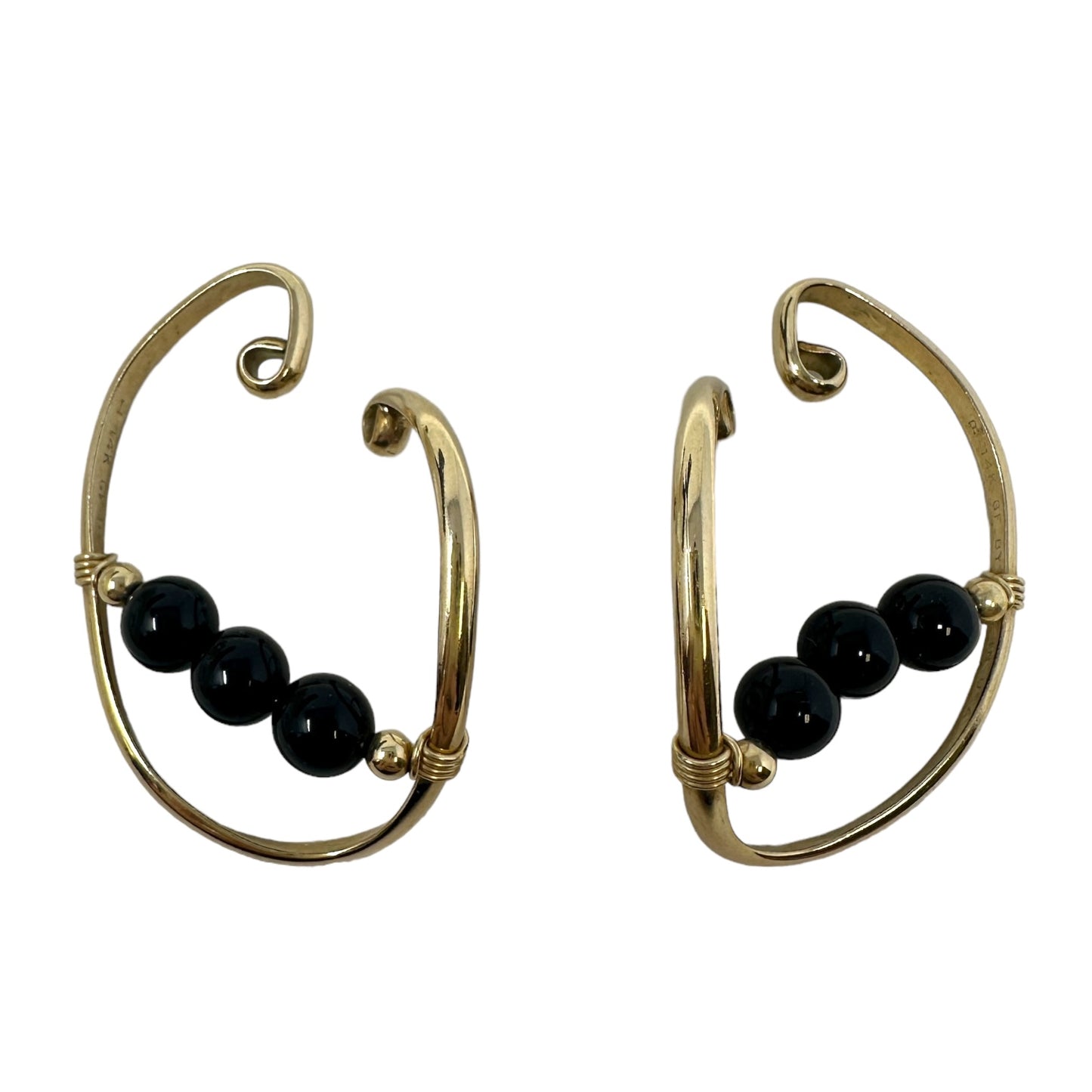 14k Gold Filled & Onyx Patented Hooker Ear Cuff Earrings Barbara Barnett