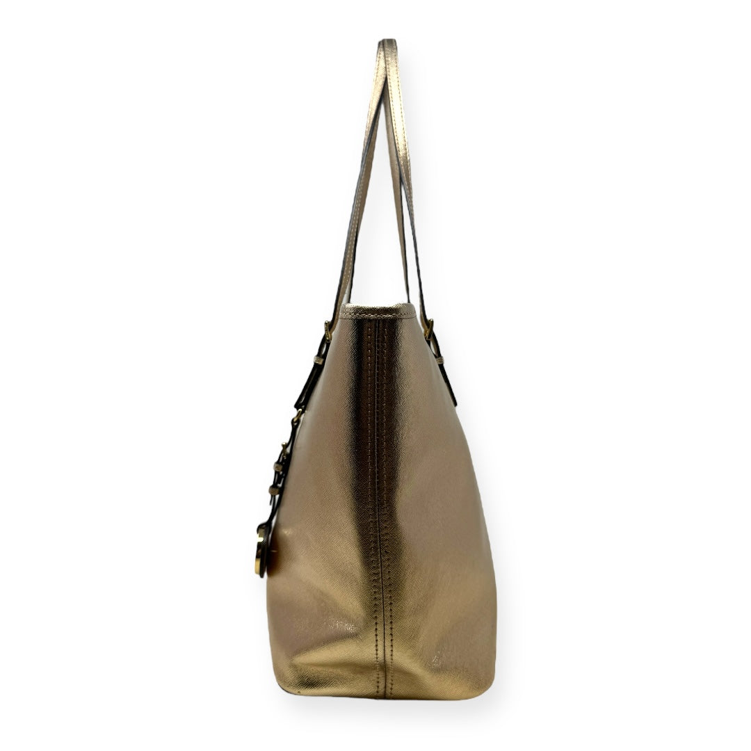 Jet Set Top Zip Tote in Metallic Gold Saffiano Leather Designer Michael By Michael Kors, Size Large