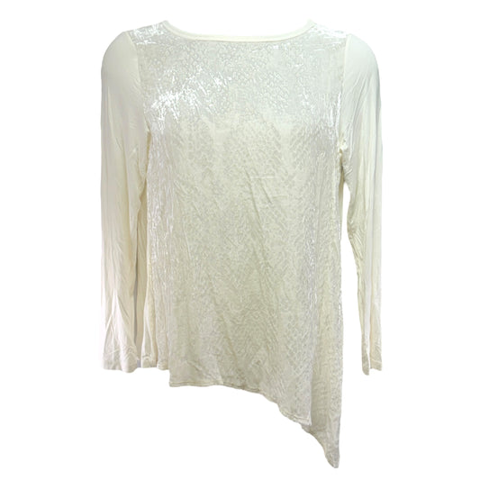 Velvet Burnout Asymmetric Hem Top By Karen Kane In Cream, Size: L