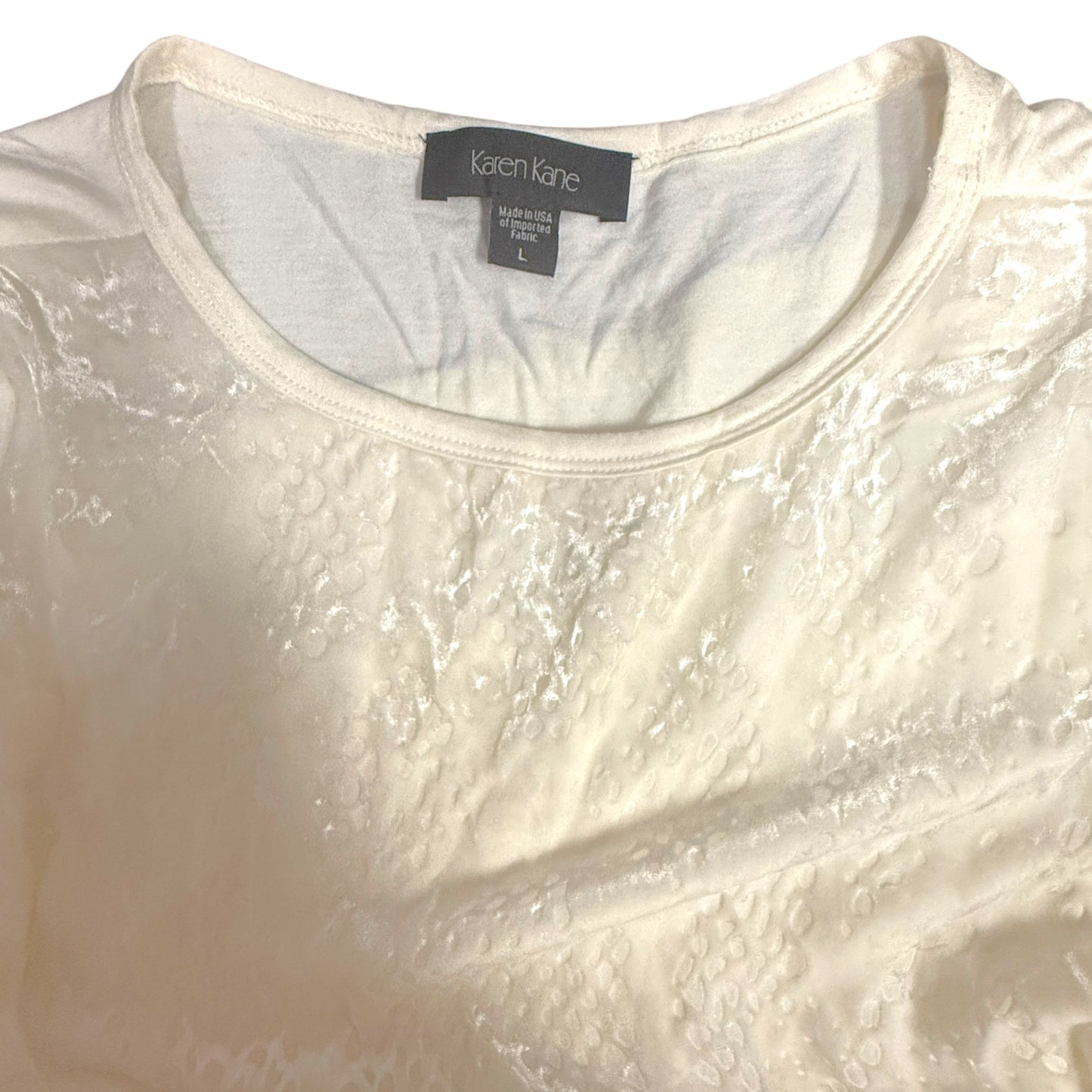 Velvet Burnout Asymmetric Hem Top By Karen Kane In Cream, Size: L