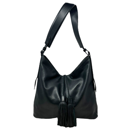 Tassel Hobo in Black Leather Designer By Margot, Size: Medium