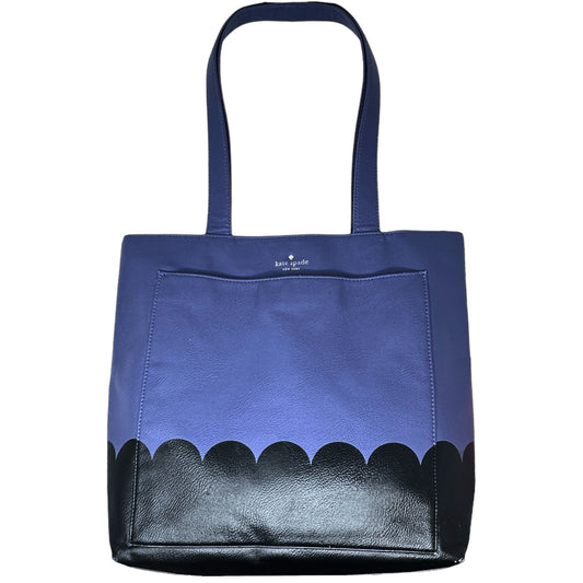 Lita Street Scallop Andrea Tote in Oyster Blue/Black Designer By Kate Spade, Size: Large