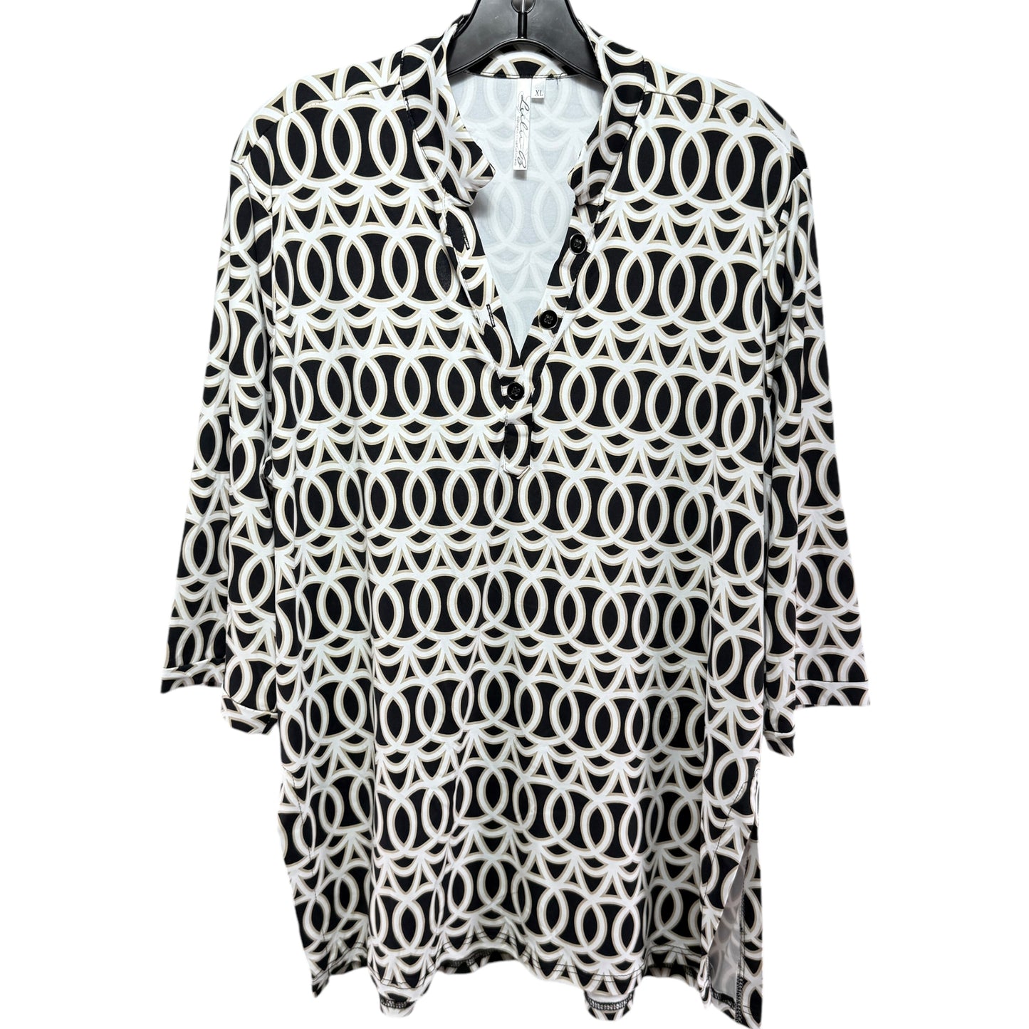 Tunic 3/4 Sleeve By Lulu In Black & Cream, Size: Xl