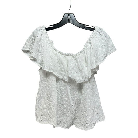 Eyelet Top Short Sleeve By Shein In White, Size: 2x