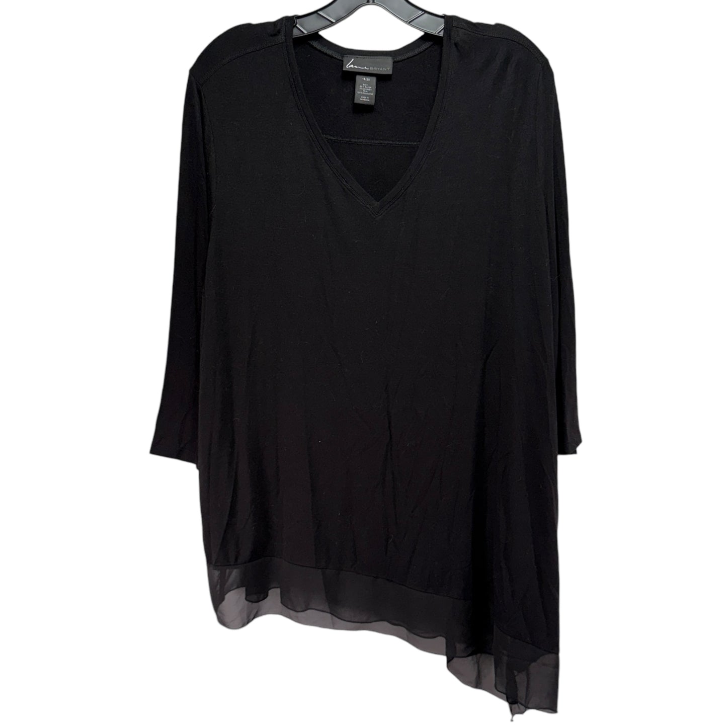 Asymmetrical Chiffon Hem Top 3/4 Sleeve By Lane Bryant In Black, Size: 18/20