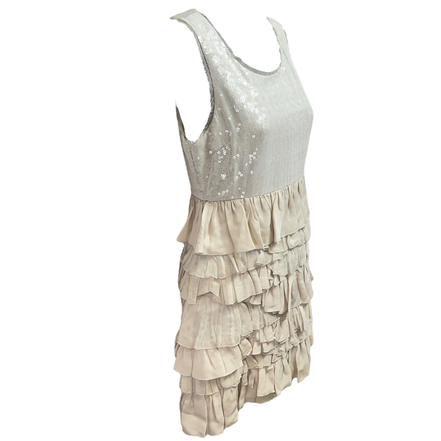 Sequin Silk Chiffon Fiered Ruffle Mini Dress By Alice + Olivia In Grey, Size: Xs