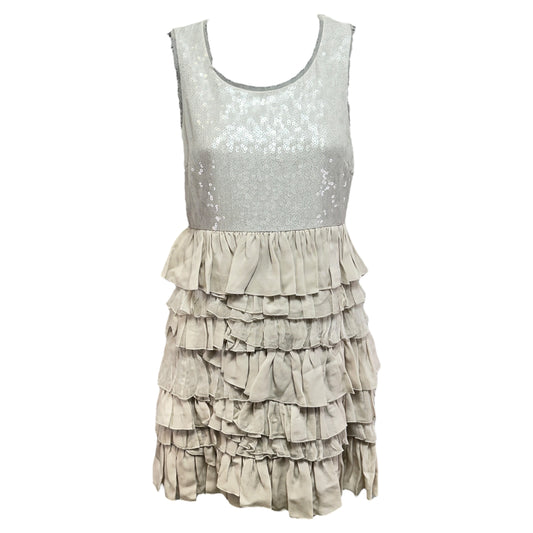 Sequin Silk Chiffon Fiered Ruffle Mini Dress By Alice + Olivia In Grey, Size: Xs