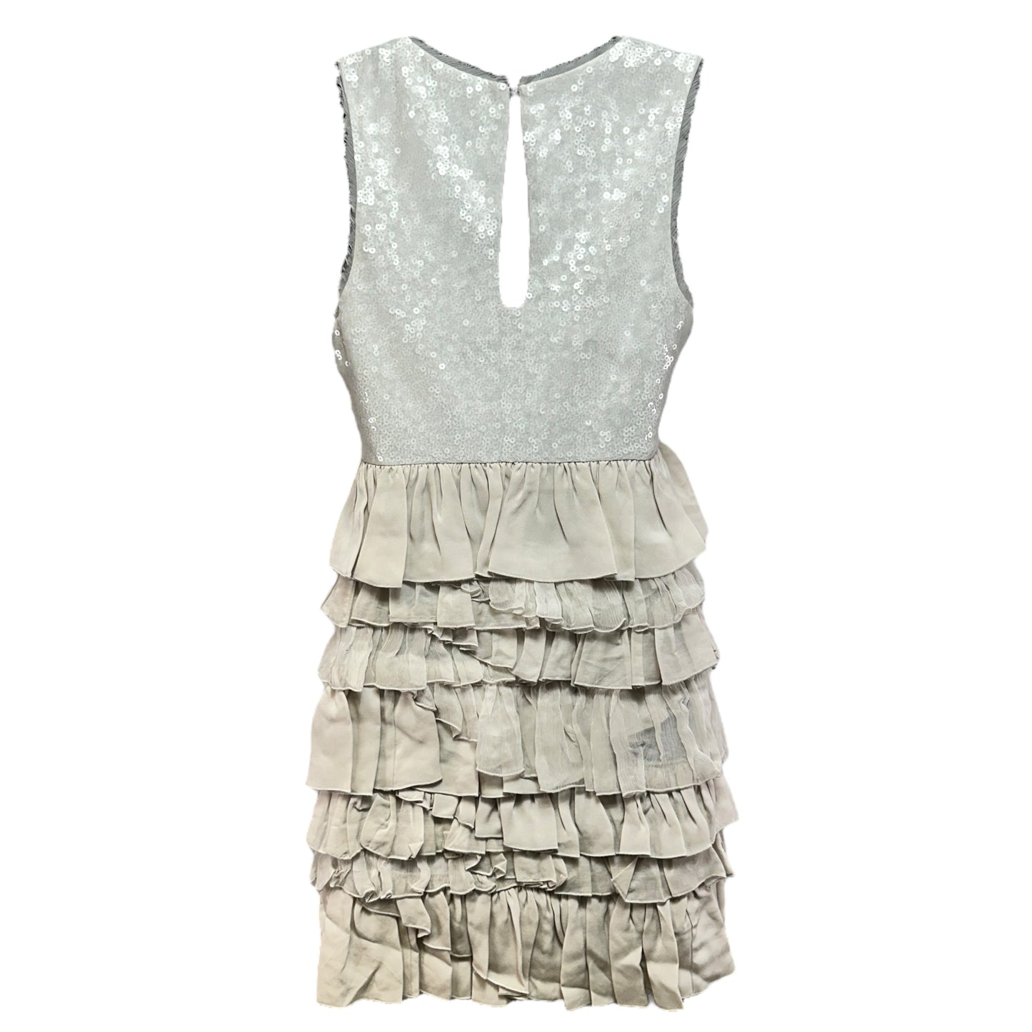 Sequin Silk Chiffon Fiered Ruffle Mini Dress By Alice + Olivia In Grey, Size: Xs