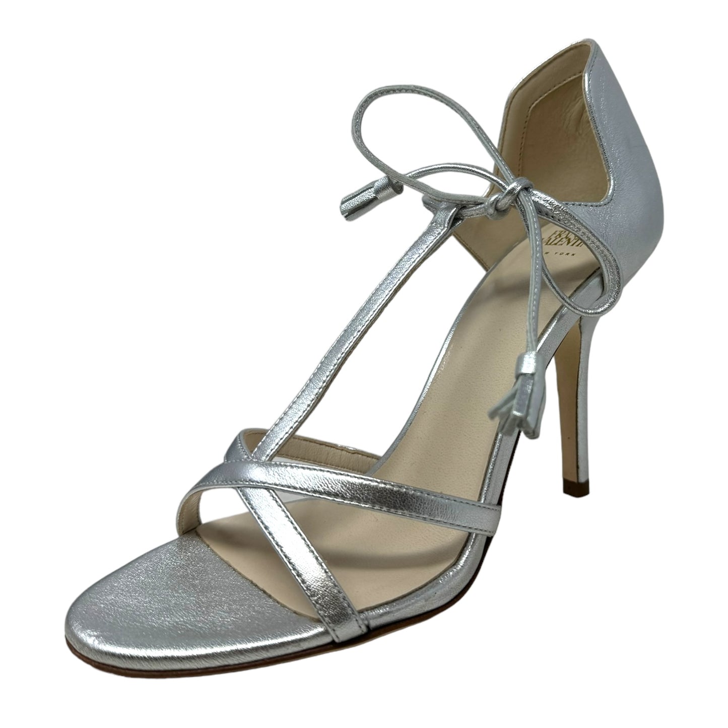 Metallic Leather Stiletto Pumps Designer By Frances Valentine In Silver, Size: 6