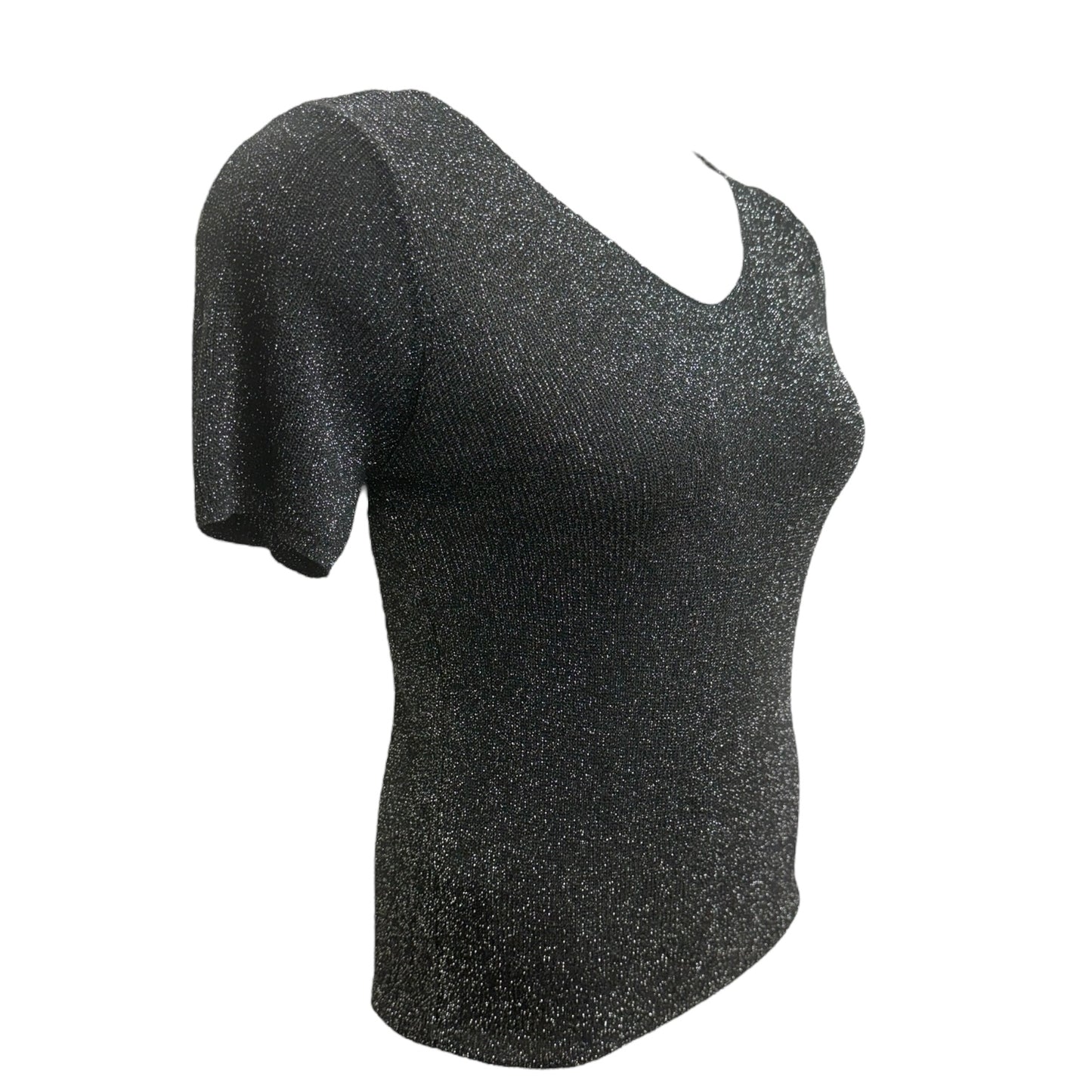 Shimmer V Neck Sweater By Deep Pink In Metallic Black, Size: M