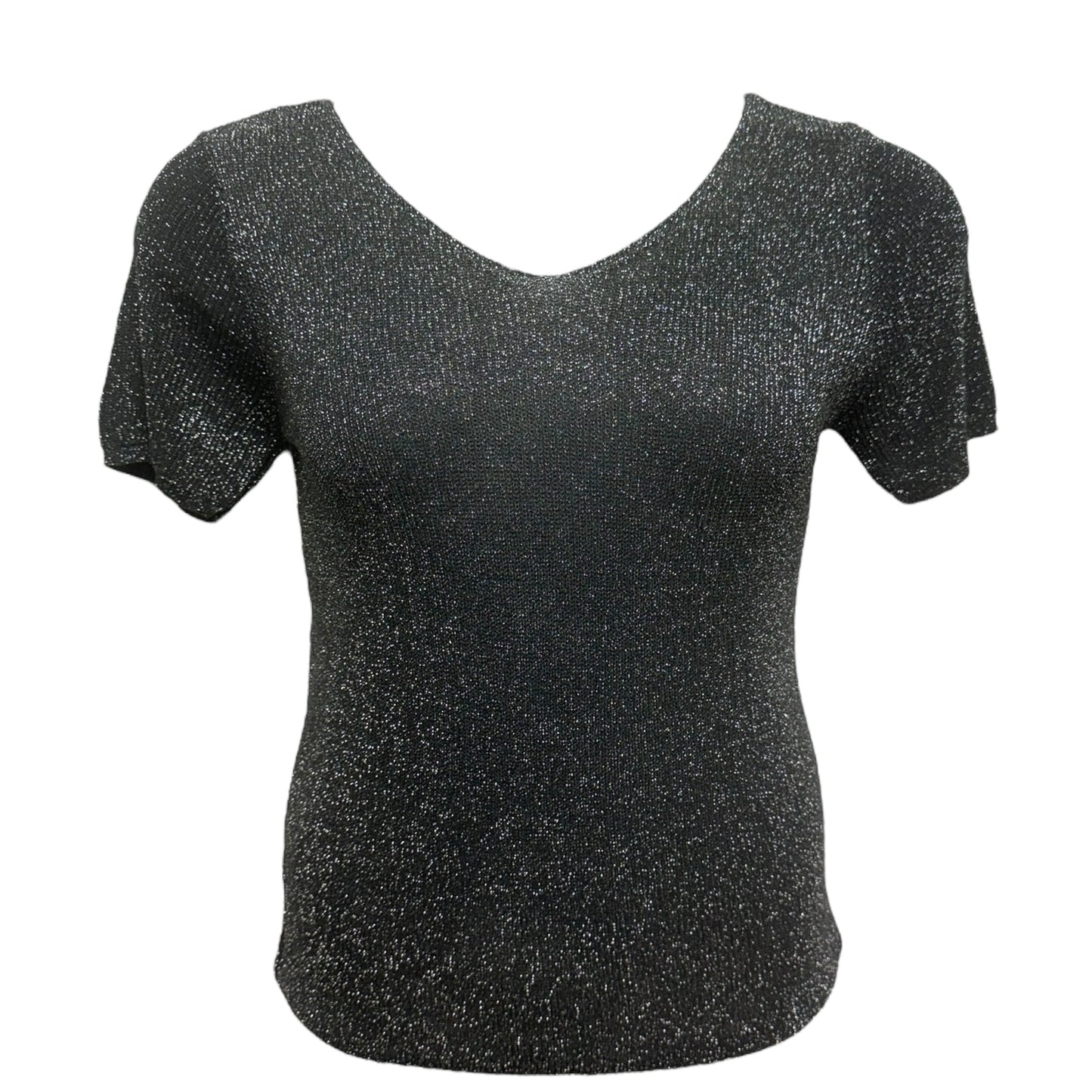 Shimmer V Neck Sweater By Deep Pink In Metallic Black, Size: M