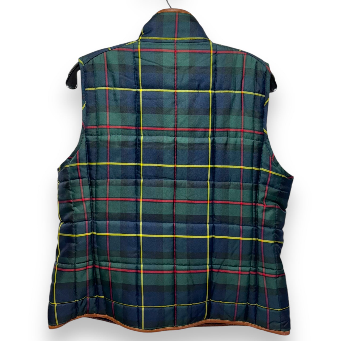 Lambskin Trim Vest Designer By Lauren By Ralph Lauren In Plaid Pattern, Size: L