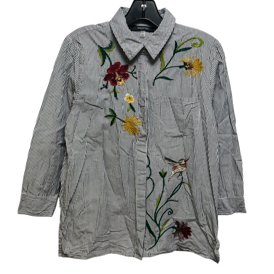 Cotton Embroidered Button Down Shirt Long Sleeve By August Silk In Floral Print, Size: S