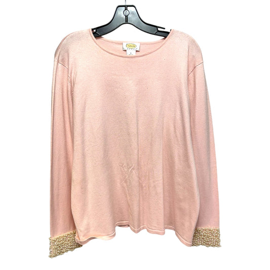 Silk and Cashmere Blend Pearl Embellished Cuff Sweater By Talbots In Pink, Size: Xl