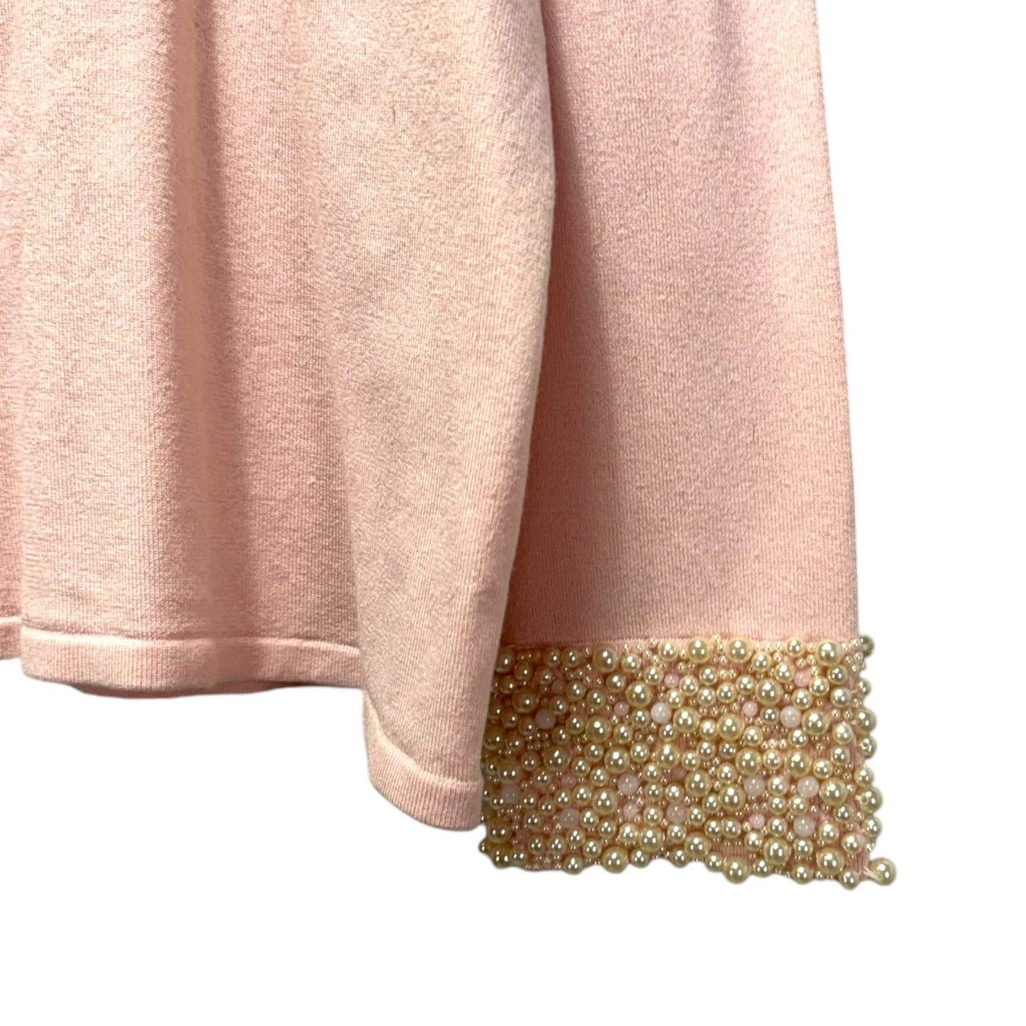 Silk and Cashmere Blend Pearl Embellished Cuff Sweater By Talbots In Pink, Size: Xl