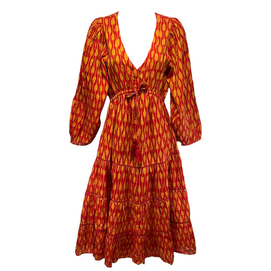 Odette Maxi Dress Designer By Mer St. Barth In Red & Yellow, Size: S