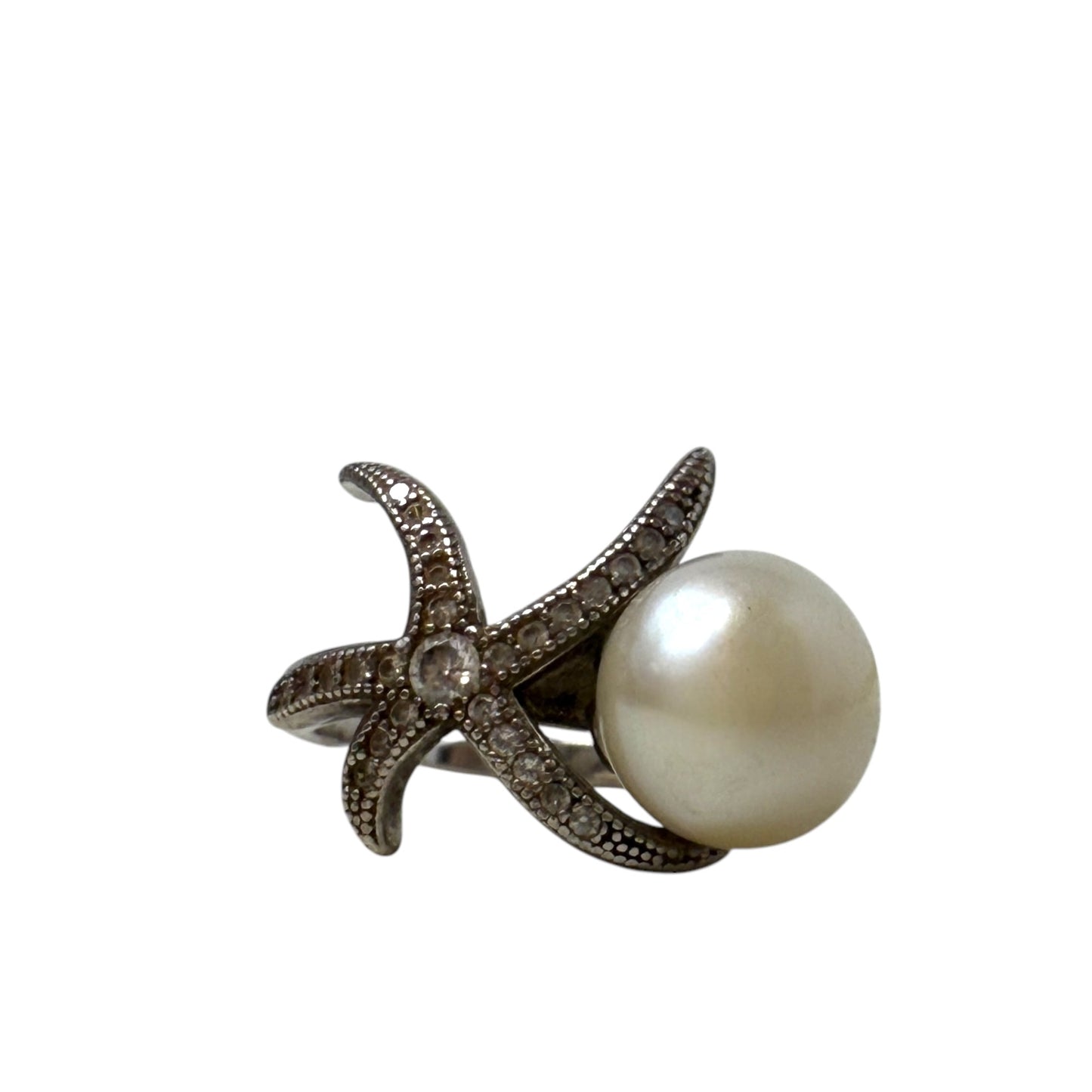 CZ, Pearl & Sterling Silver Starfish Ring By , Size: 6