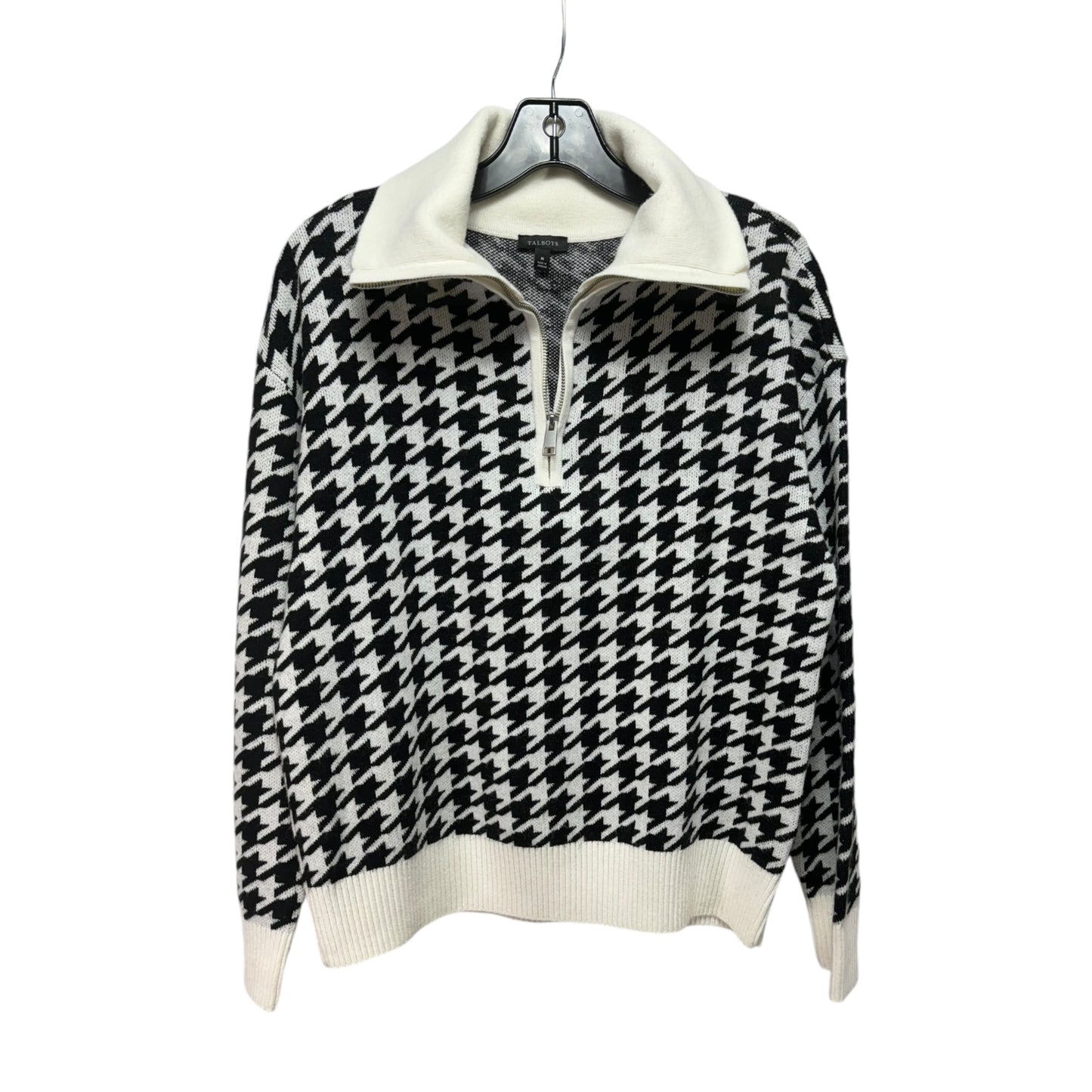 Herringbone Quarter Zip Sweater By Talbots In Black & White, Size: M