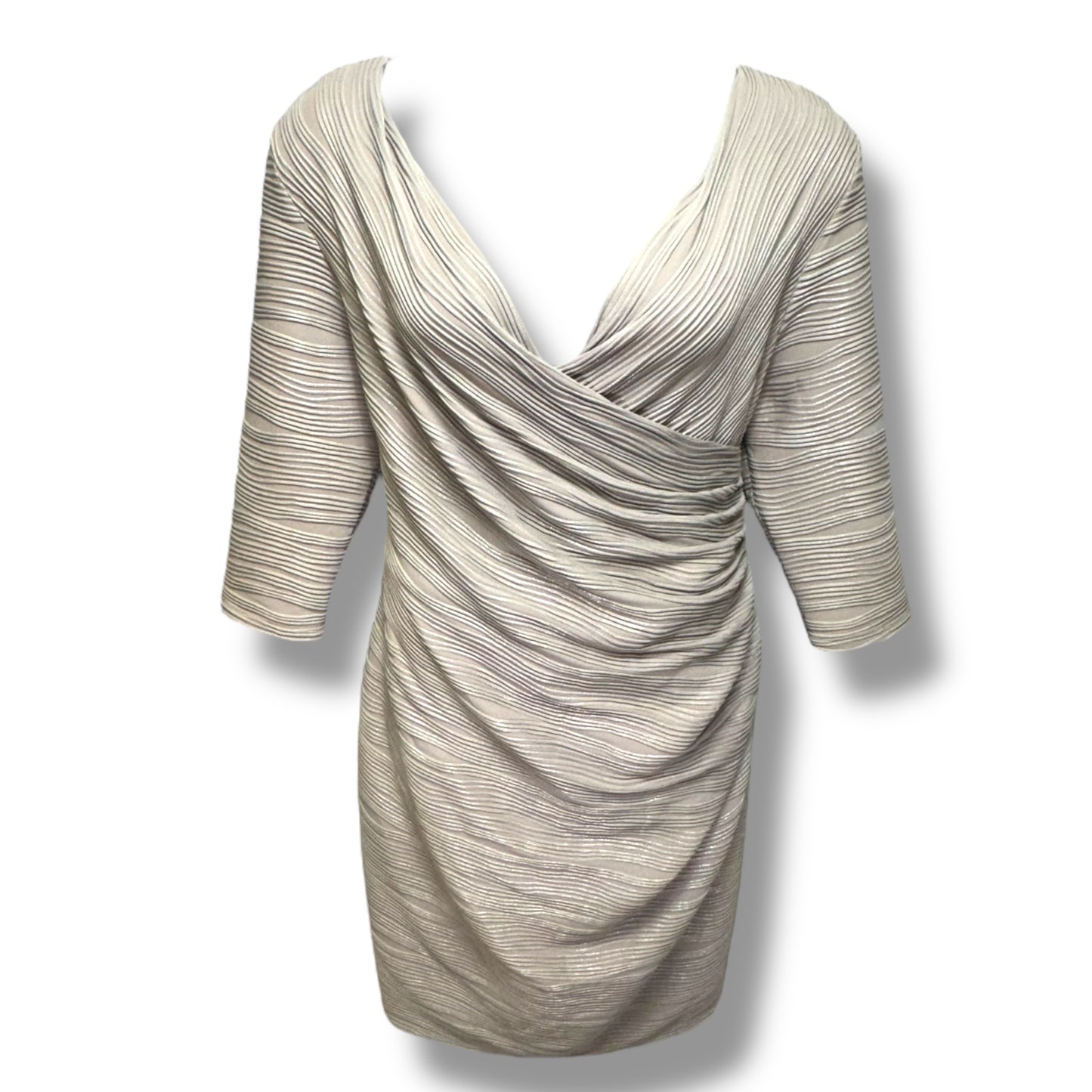 Long Sleeve Ruched Faux Wrap Reversible Front/Back Dress By Joseph Ribkoff In Taupe, Size: 22