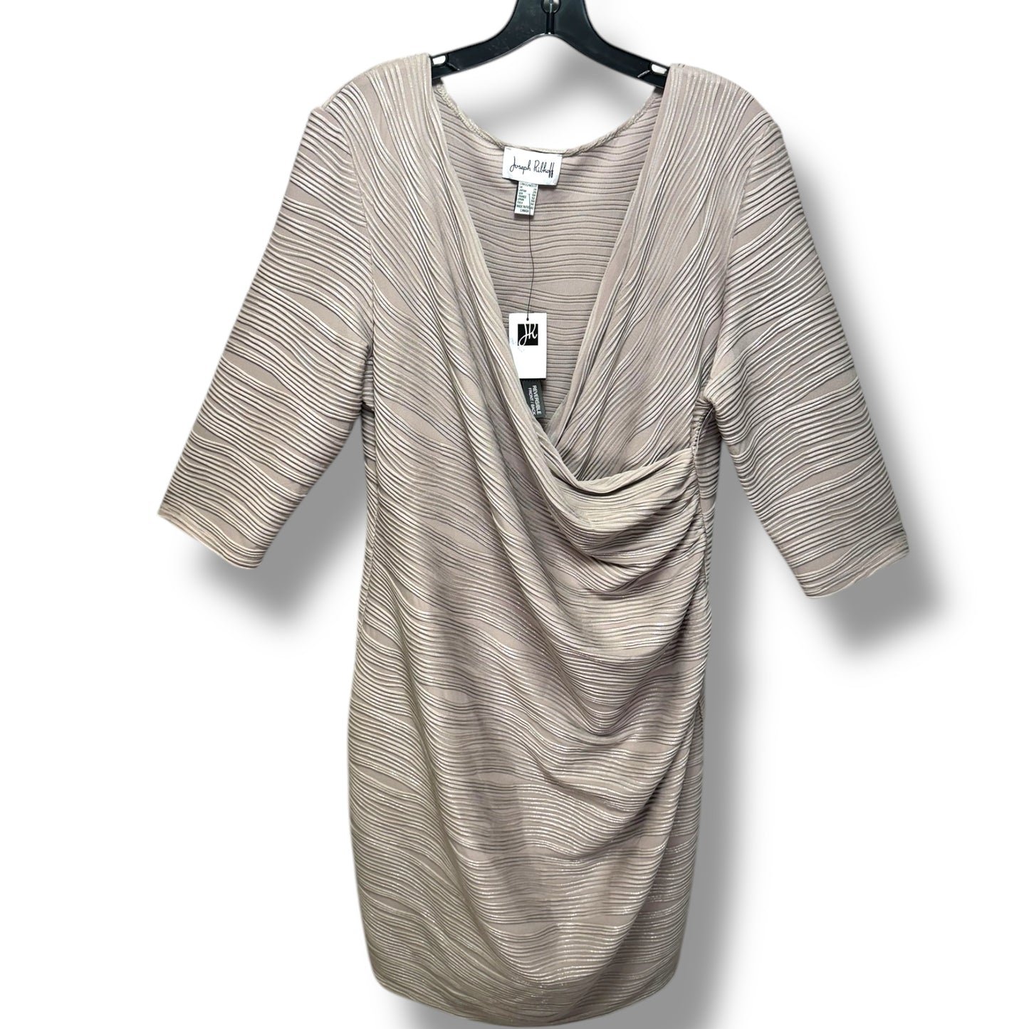 Long Sleeve Ruched Faux Wrap Reversible Front/Back Dress By Joseph Ribkoff In Taupe, Size: 22