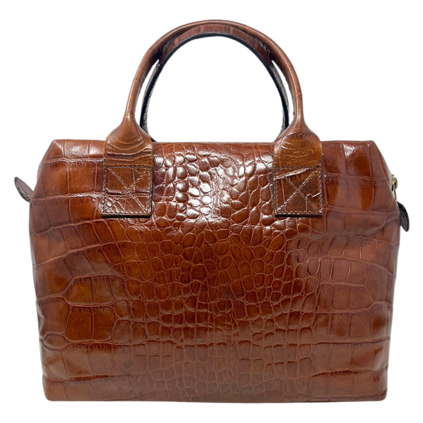 Croc Embossed Top Handle Handbag Leather By Bally, Size: Medium