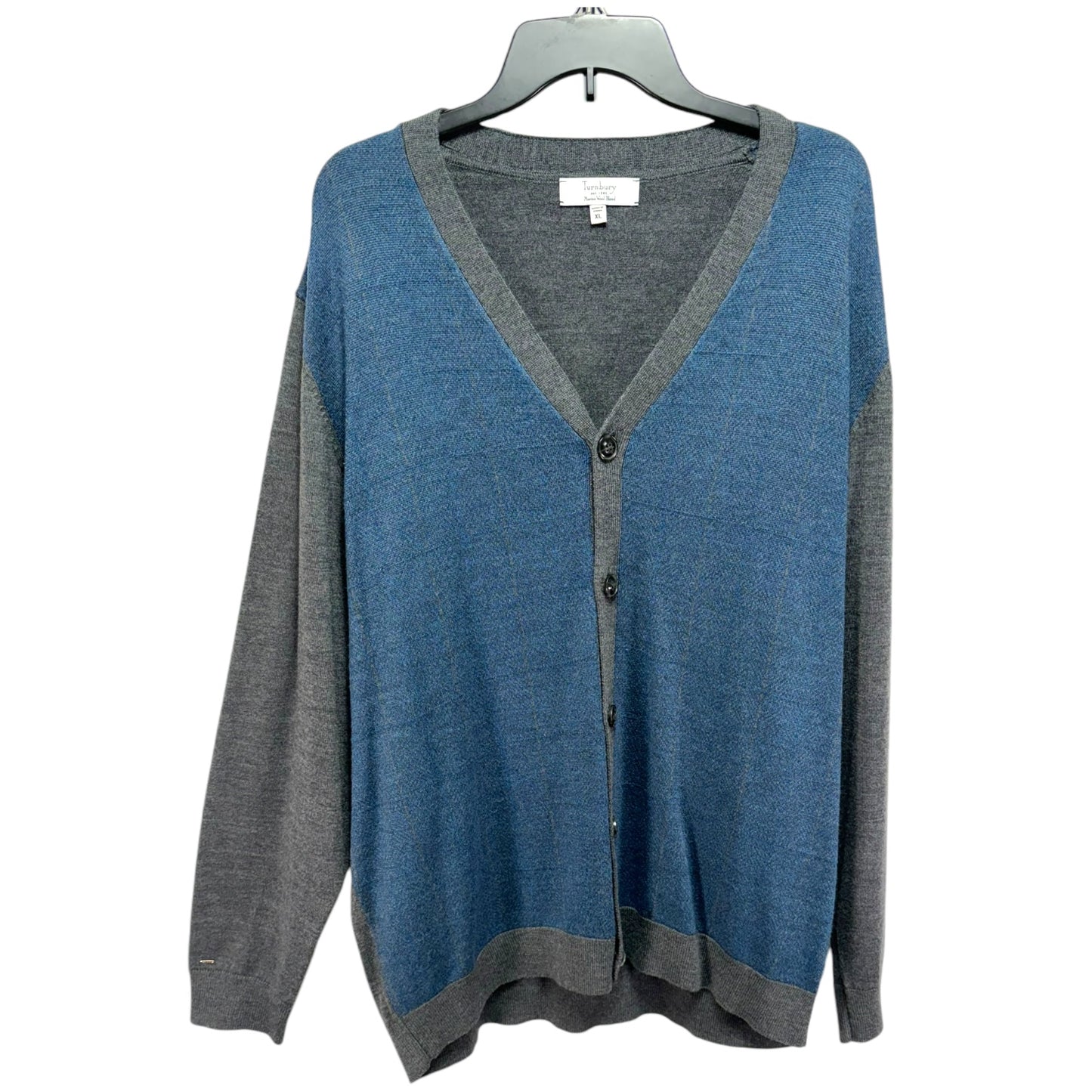 Men’s Sweater Cardigan By Turnbury In Blue & Grey, Size: Xl