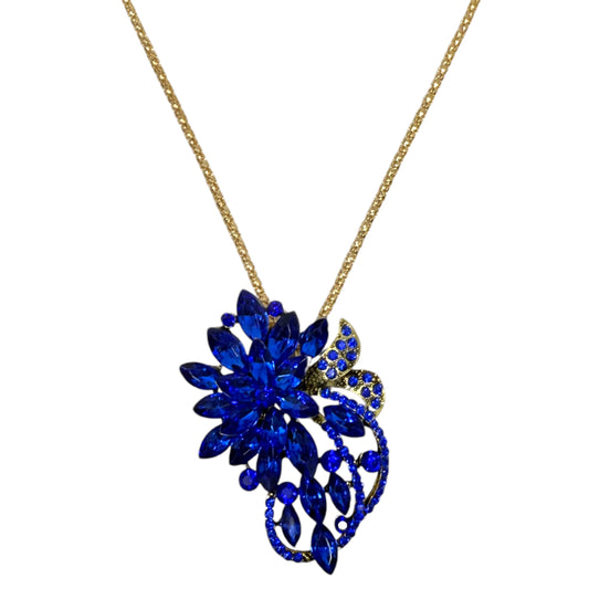 Blue Crystal Brooch Pendant Necklace By Betsey Johnson