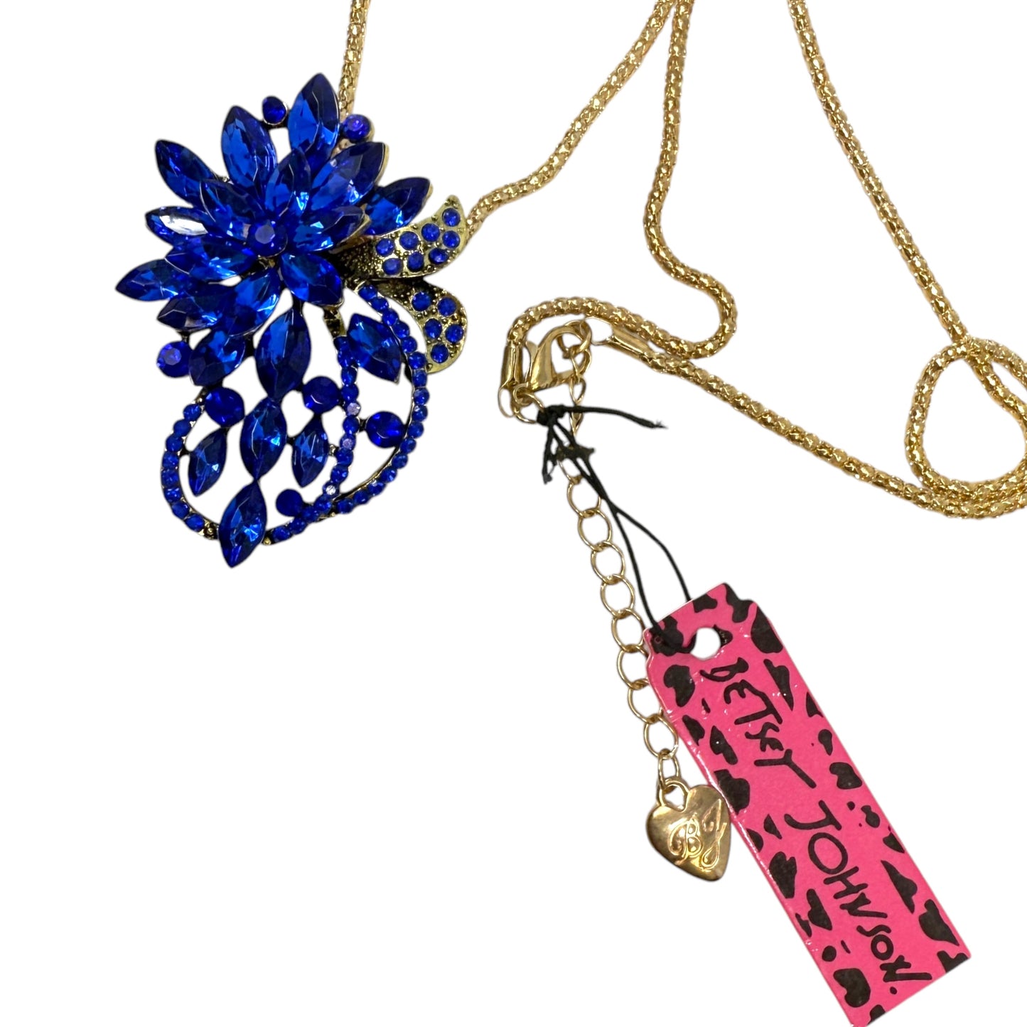 Blue Crystal Brooch Pendant Necklace By Betsey Johnson