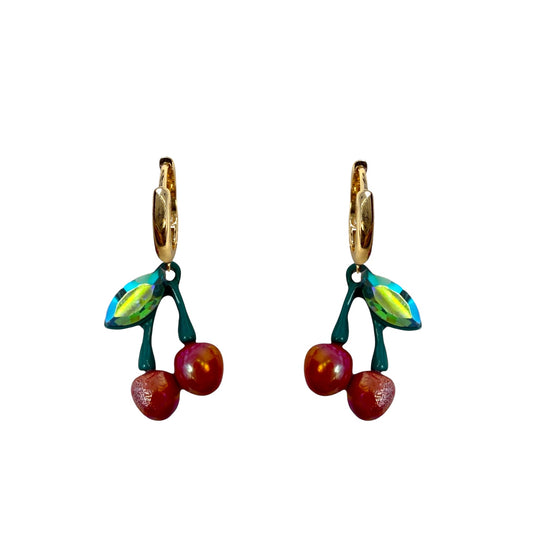 Cherries & Bling Hoop Earrings By Betsey Johnson