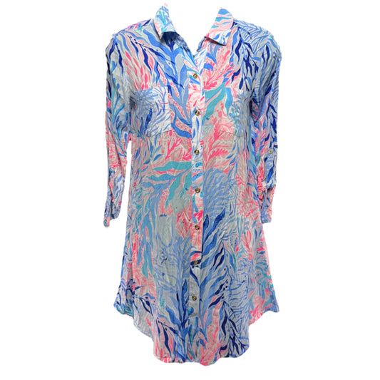 Natalie Cover-Up Shirtdress Designer By Lilly Pulitzer In Crew Blue Tint Kaleidoscope Coral, Size: XS