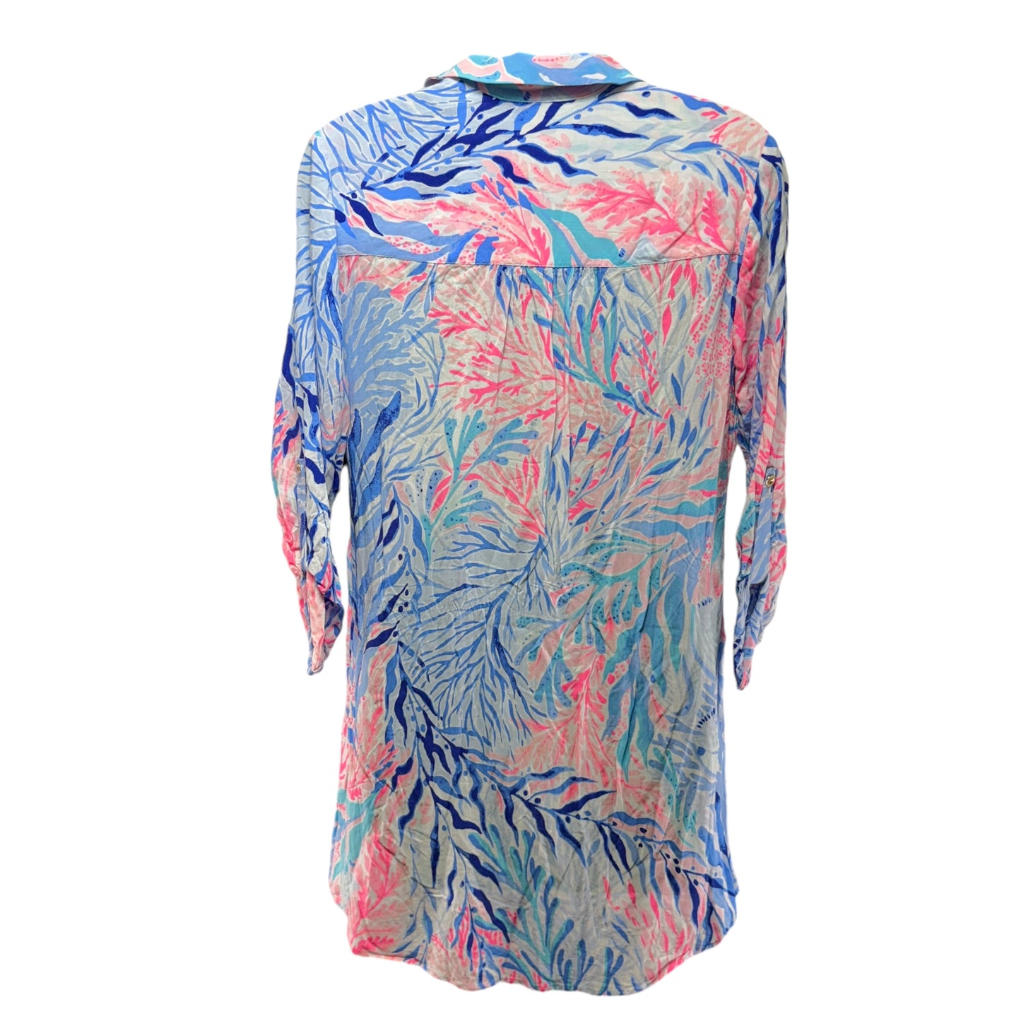 Natalie Cover-Up Shirtdress Designer By Lilly Pulitzer In Crew Blue Tint Kaleidoscope Coral, Size: XS