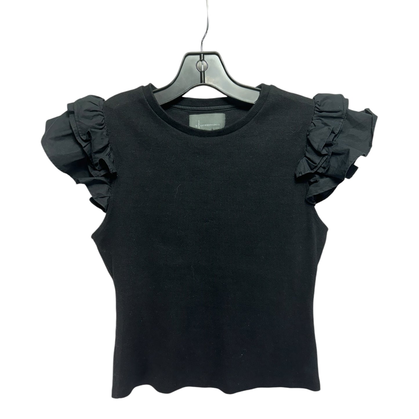 Ribbed Ruffle Top By Anthropologie In Black, Size: XS