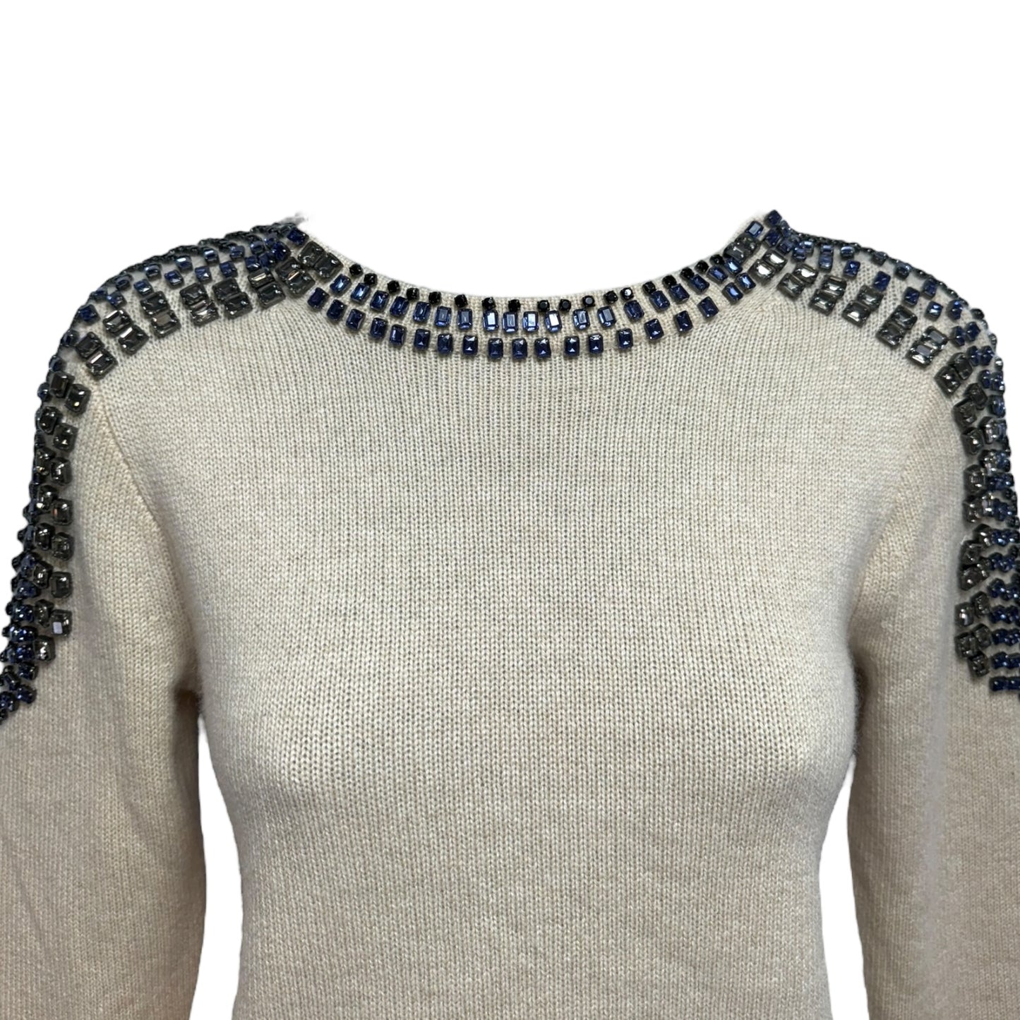 Cashmere Jeweled Shoulder Sweater By J. Crew Collection In Cream, Size: XS