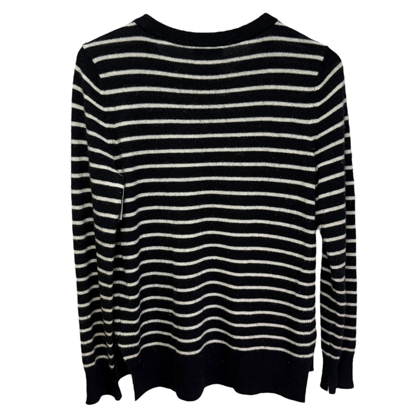 Crewneck Cashmere Sweater By Halogen In Black-Ivory Stripe, Size: S