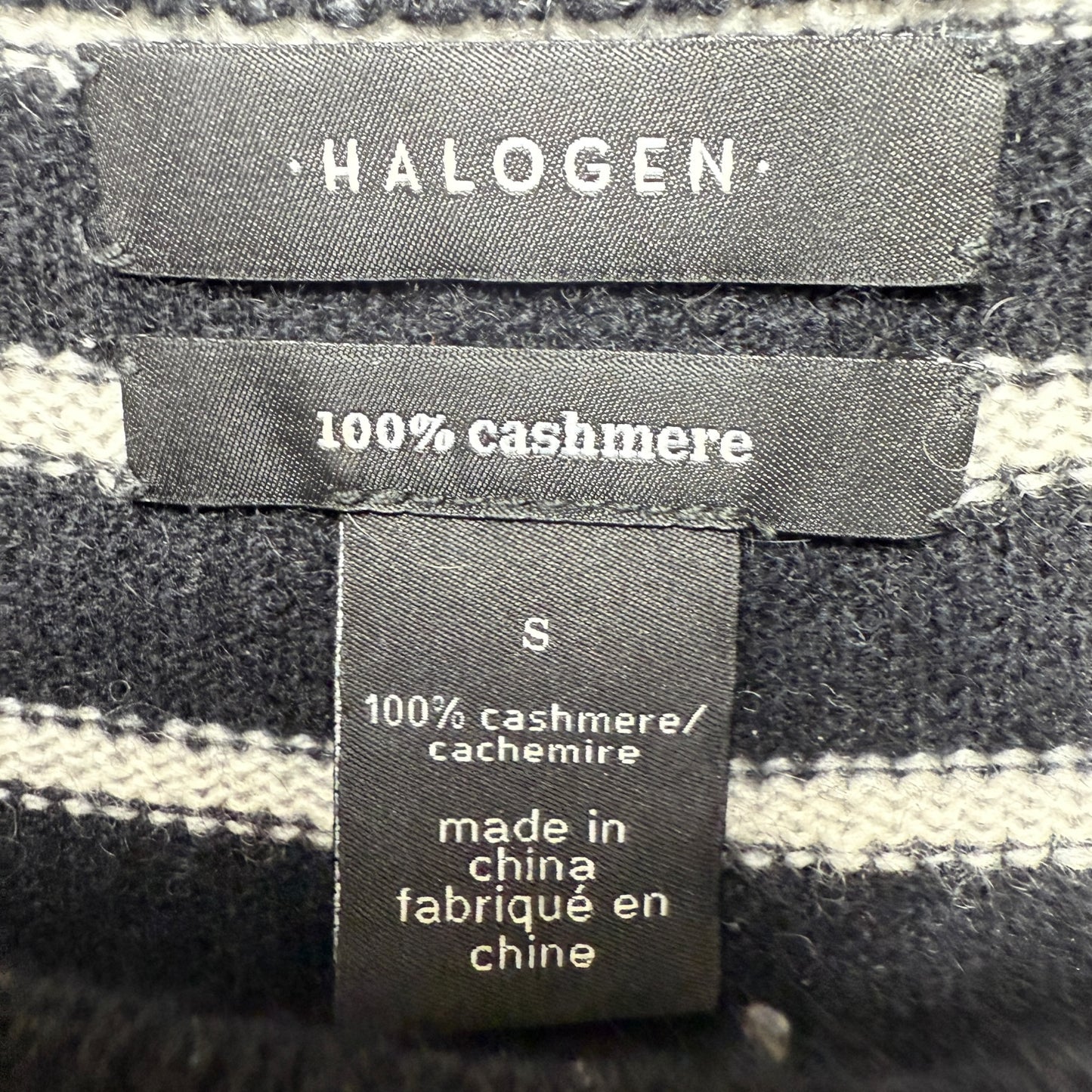 Crewneck Cashmere Sweater By Halogen In Black-Ivory Stripe, Size: S