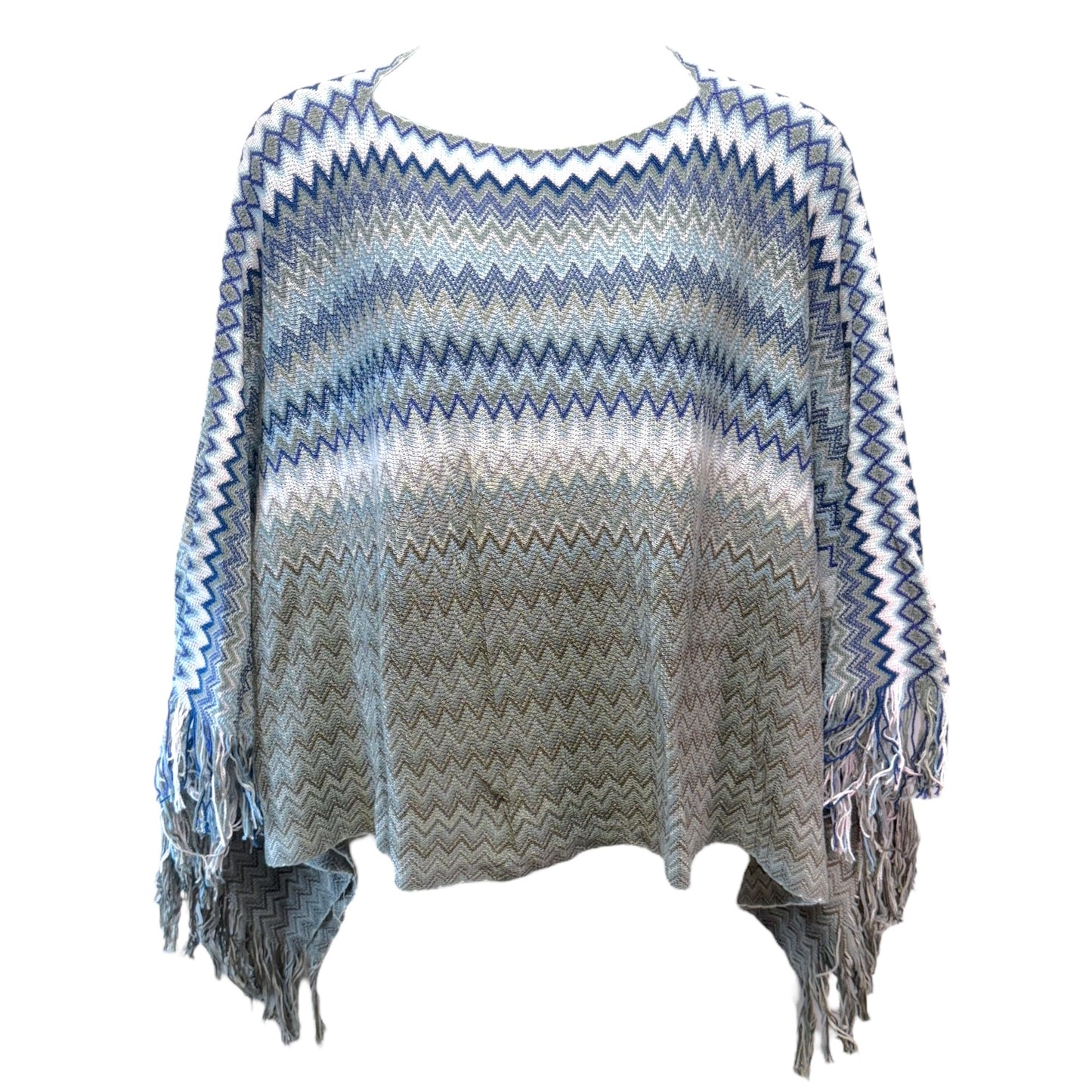 Fringe Trimmed Cotton Poncho Luxury Designer By Missoni In Multi-colored Chevron Print, Size: Osfm