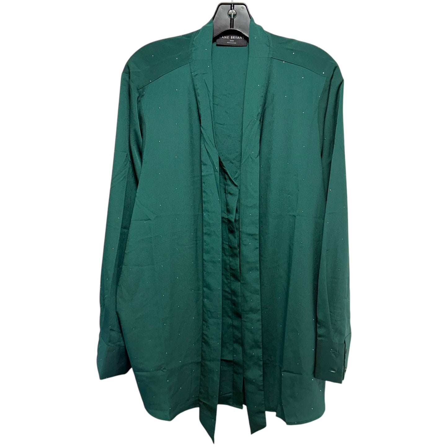 Dew Drop Tie-Neck Button-Down Blouse By Lane Bryant In Dark Green, Size: 1x