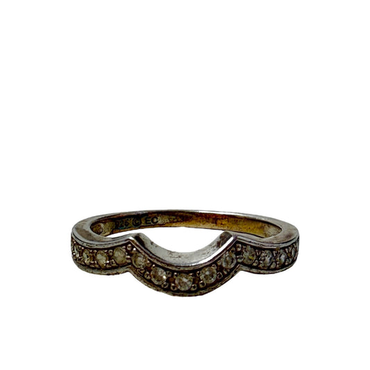 CZ & Sterling Silver Guard Band Ring By Unbranded