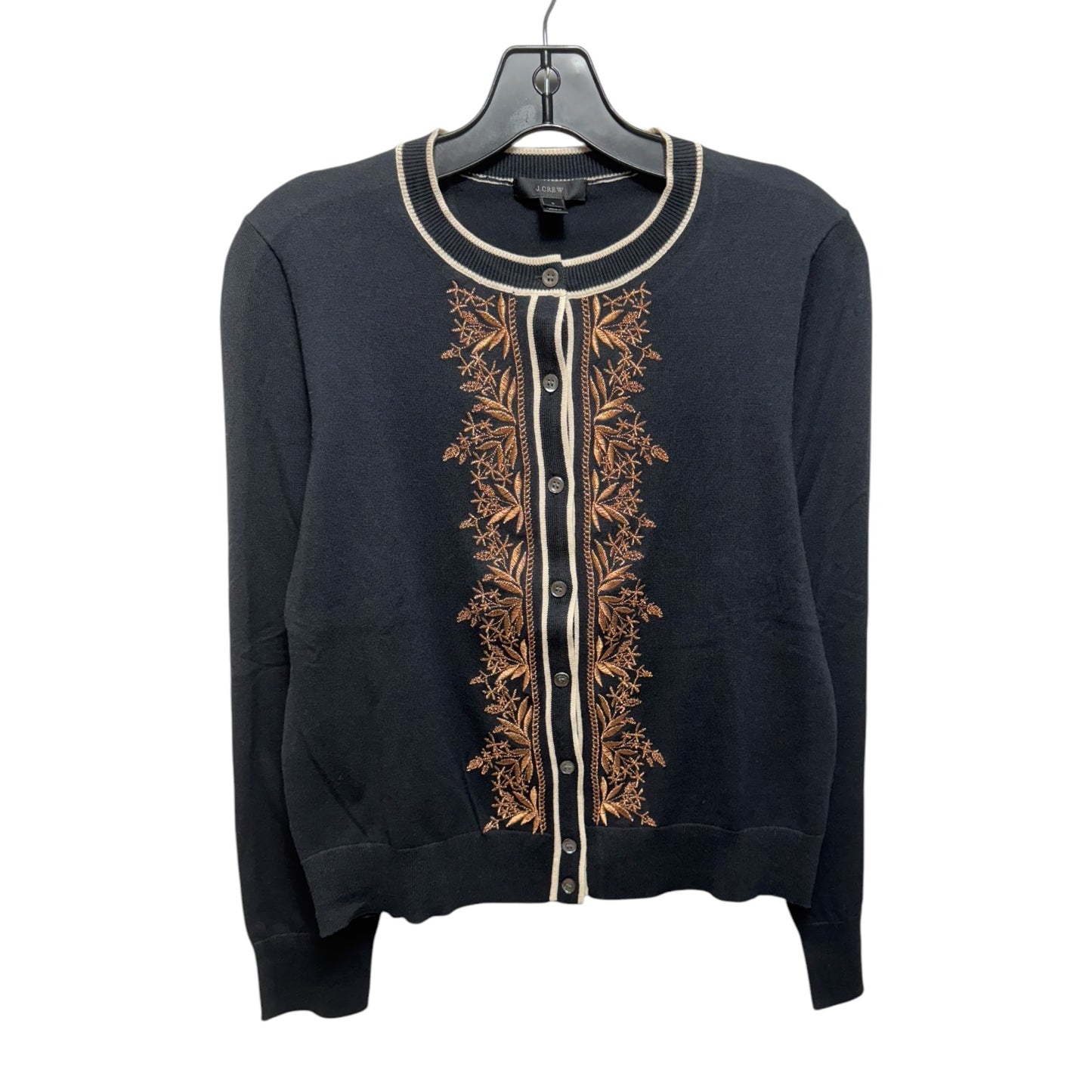 Embroidered Sweater Cardigan By J. Crew In Black & Cream, Size: L