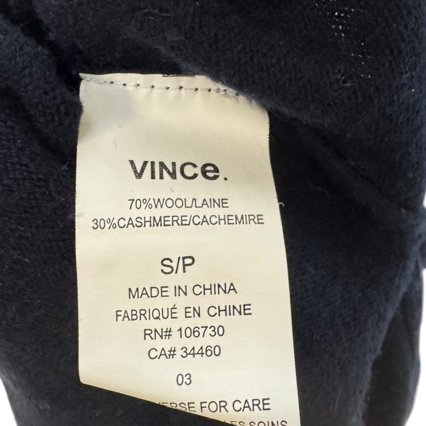 Wool/Cashmere Blend Sweater By Vince In Navy, Size: S