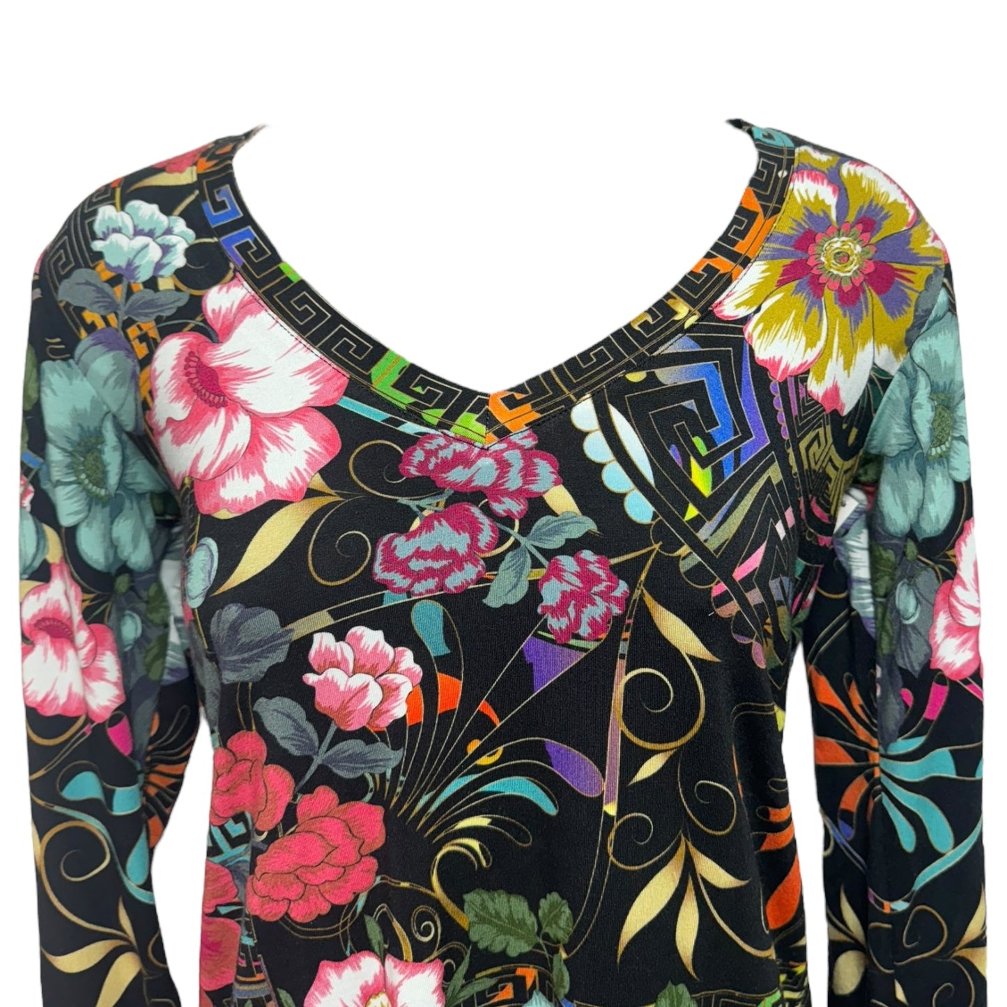 Peace Favorite V Neck Top Long Sleeve By Johnny Was In Floral Print, Size: Xxs