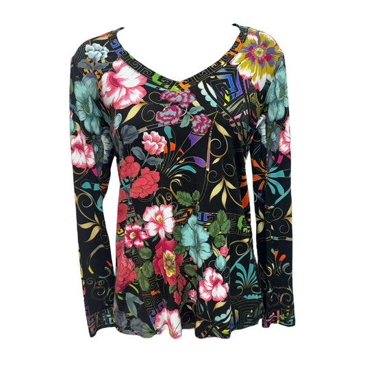 Peace Favorite V Neck Top Long Sleeve By Johnny Was In Floral Print, Size: Xxs