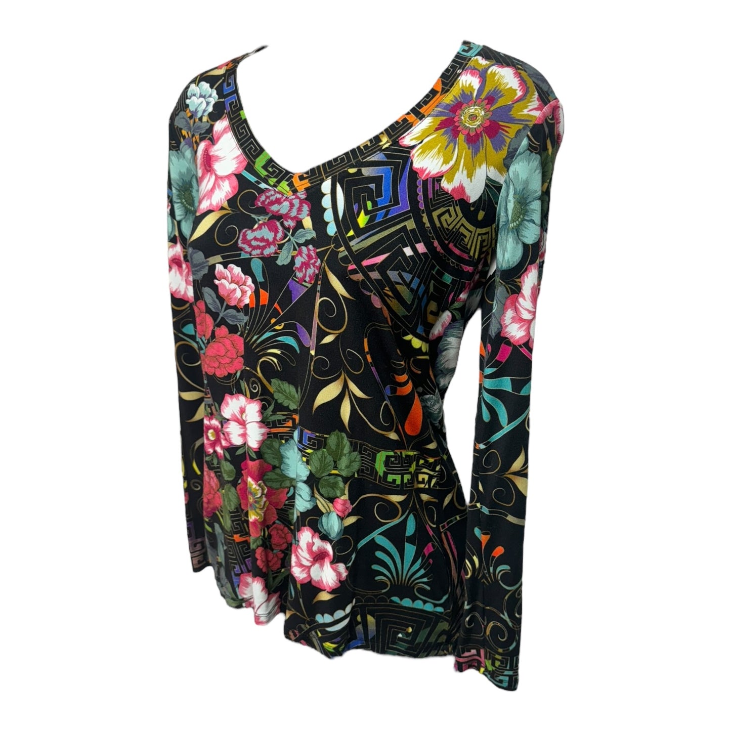 Peace Favorite V Neck Top Long Sleeve By Johnny Was In Floral Print, Size: Xxs