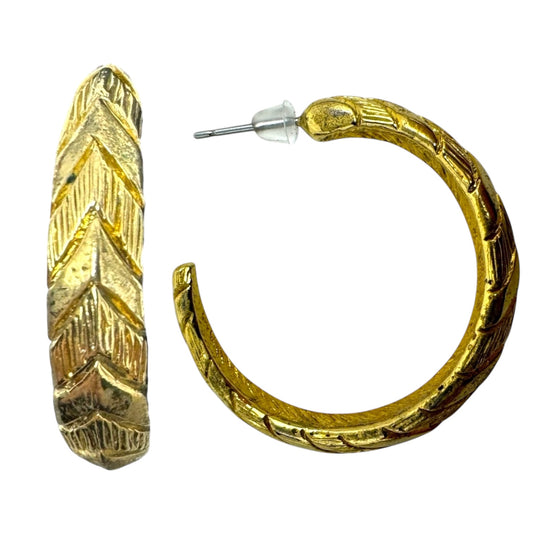 Chevron Etched Gold Tone Hoop Earrings By Unbranded
