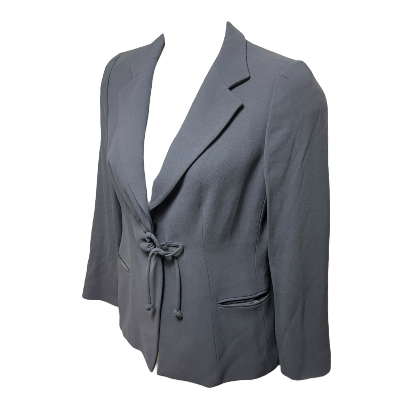 Wool Viscose Blend Tie Front Blazer By Armani Collezoni In Blue, Size: 10