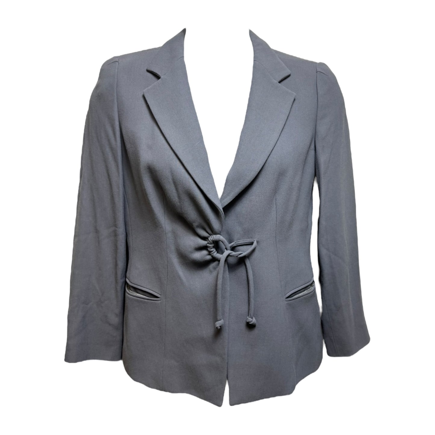 Wool Viscose Blend Tie Front Blazer By Armani Collezoni In Blue, Size: 10